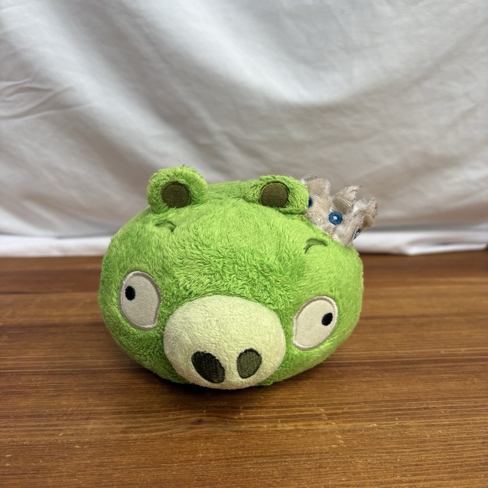 Angry Birds King Pig Plush 4" Green Commonwealth With Crown Vintage